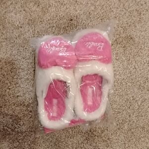 Barbie Fuzzy Pink and White Slippers